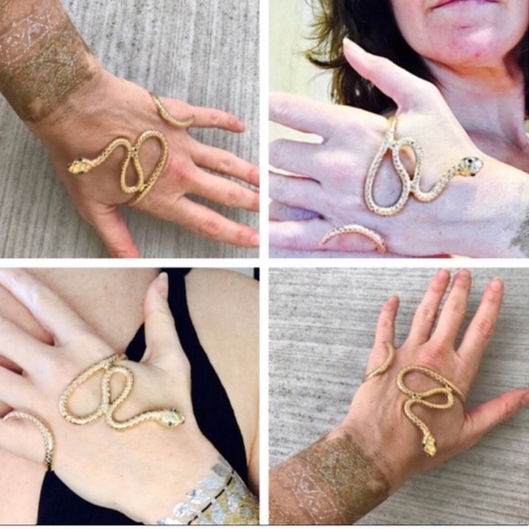 Gold Hand bracelet SNAKE CUFF rhinestone slave - Picture 3 of 4